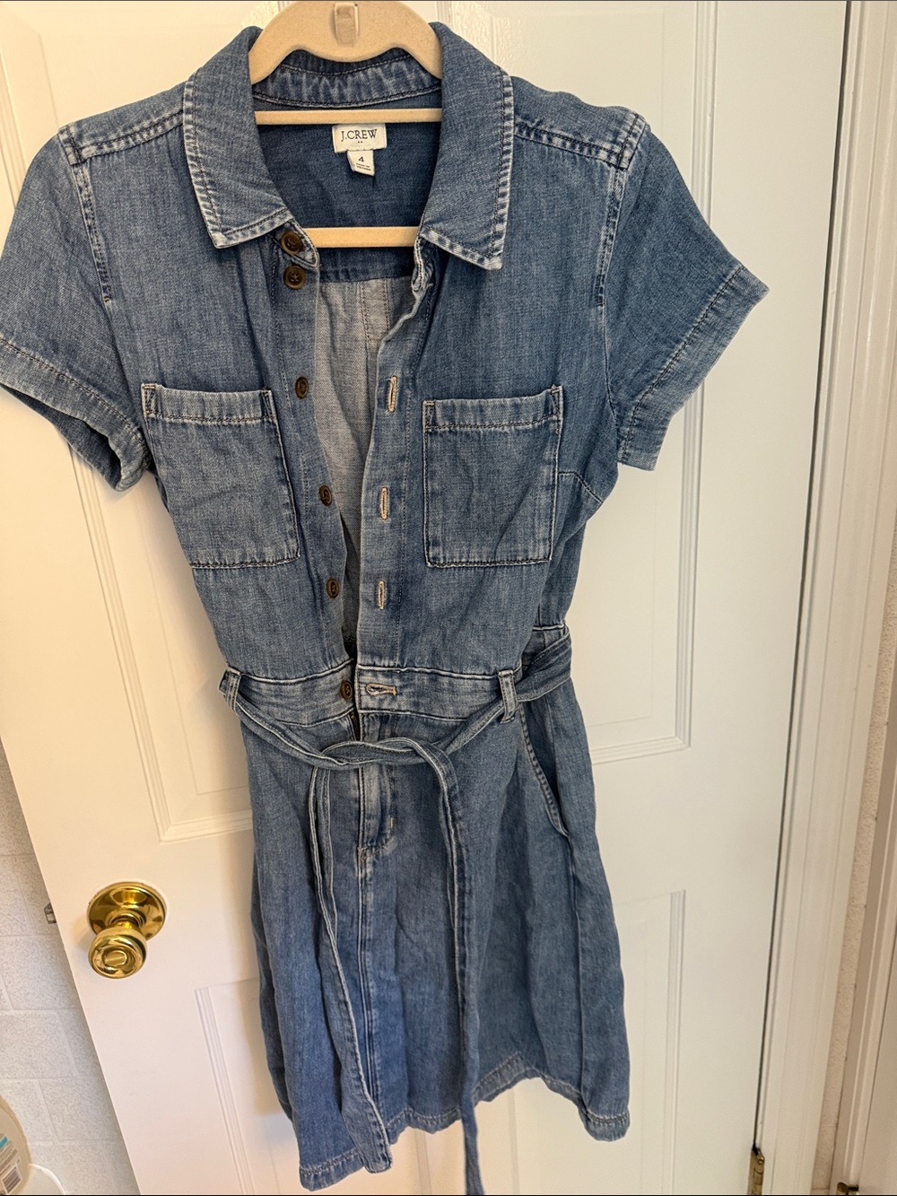J. Crew Blue Denim Shirt Dress with Tie Waist